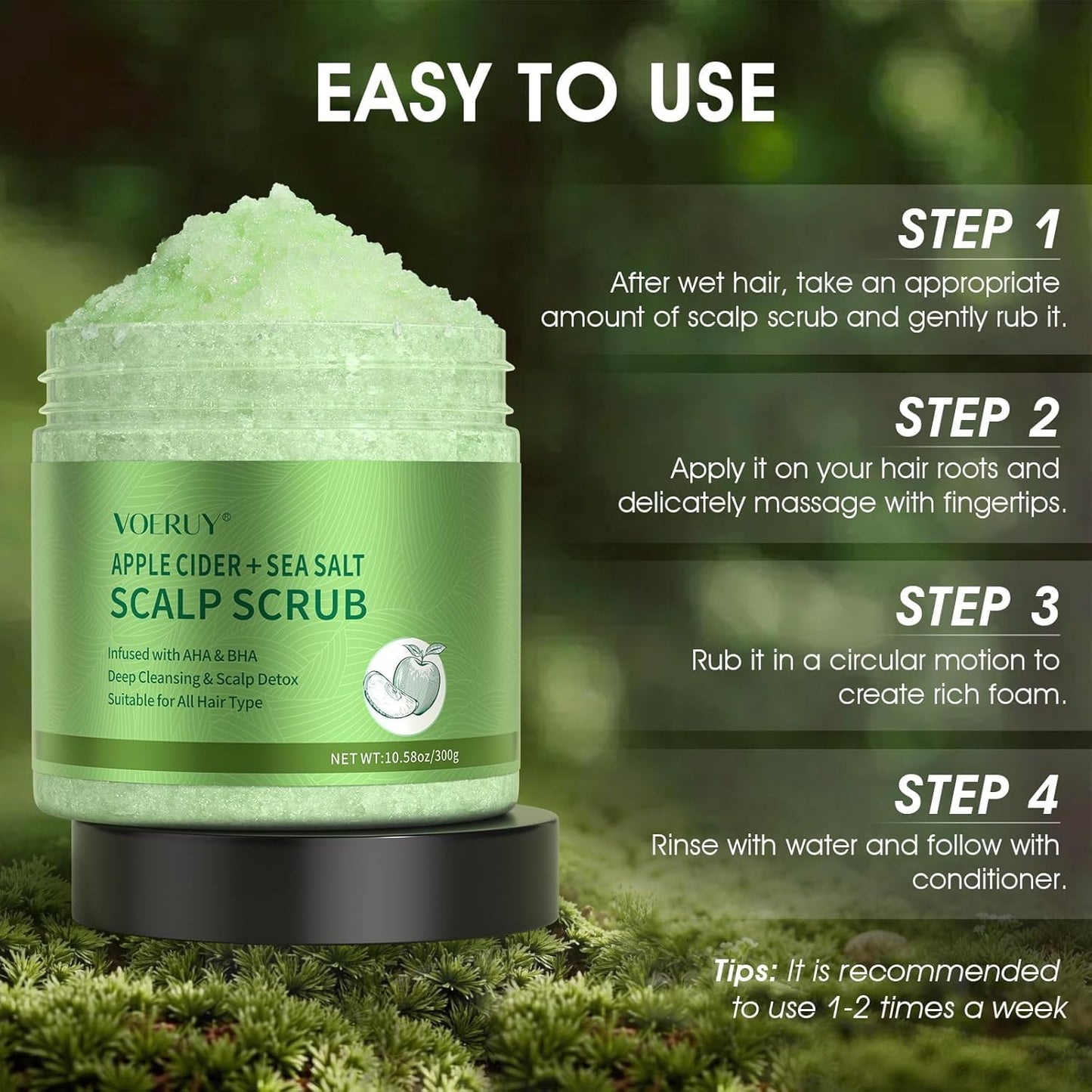 Apple Cider Scalp Scrub, 2-In-1 AHA & BHA Scalp Exfoliator Shampoo, Detox Treatment with Sea Salt, Clarify and Remove Build up with Silicone Scalp Massager, 10.6Oz/300G