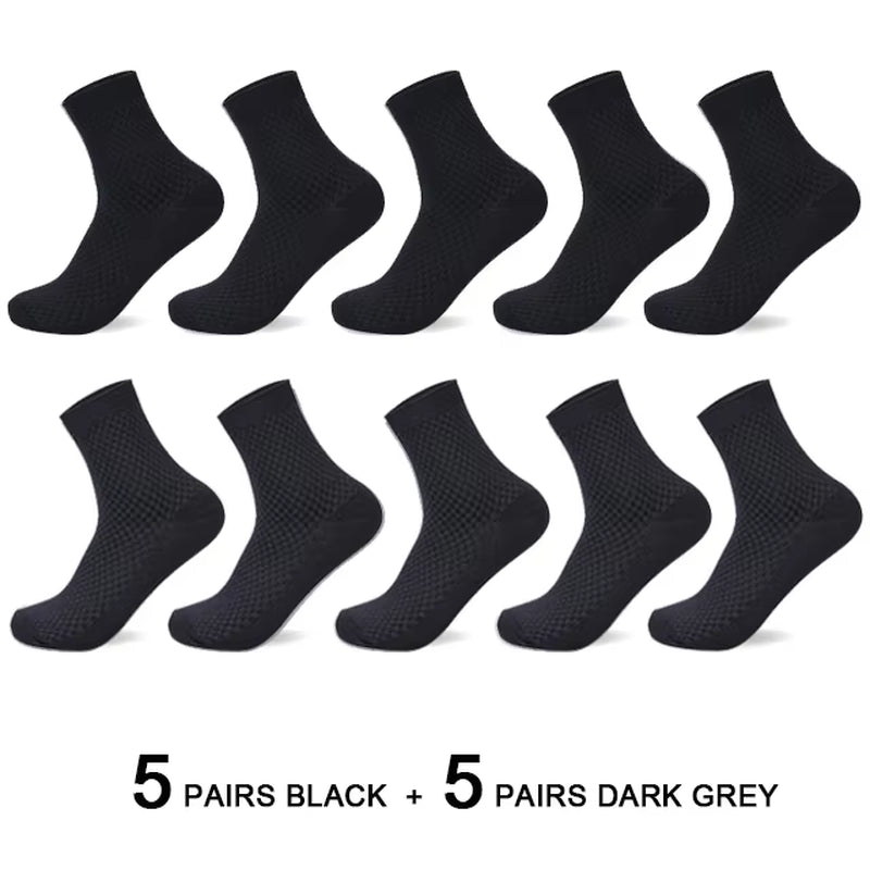 Men's Bamboo Fiber Compression Socks - 10 Pairs, Long Black Business Casual Dress Socks, Plus Size 42-45, Perfect Gift for Autumn