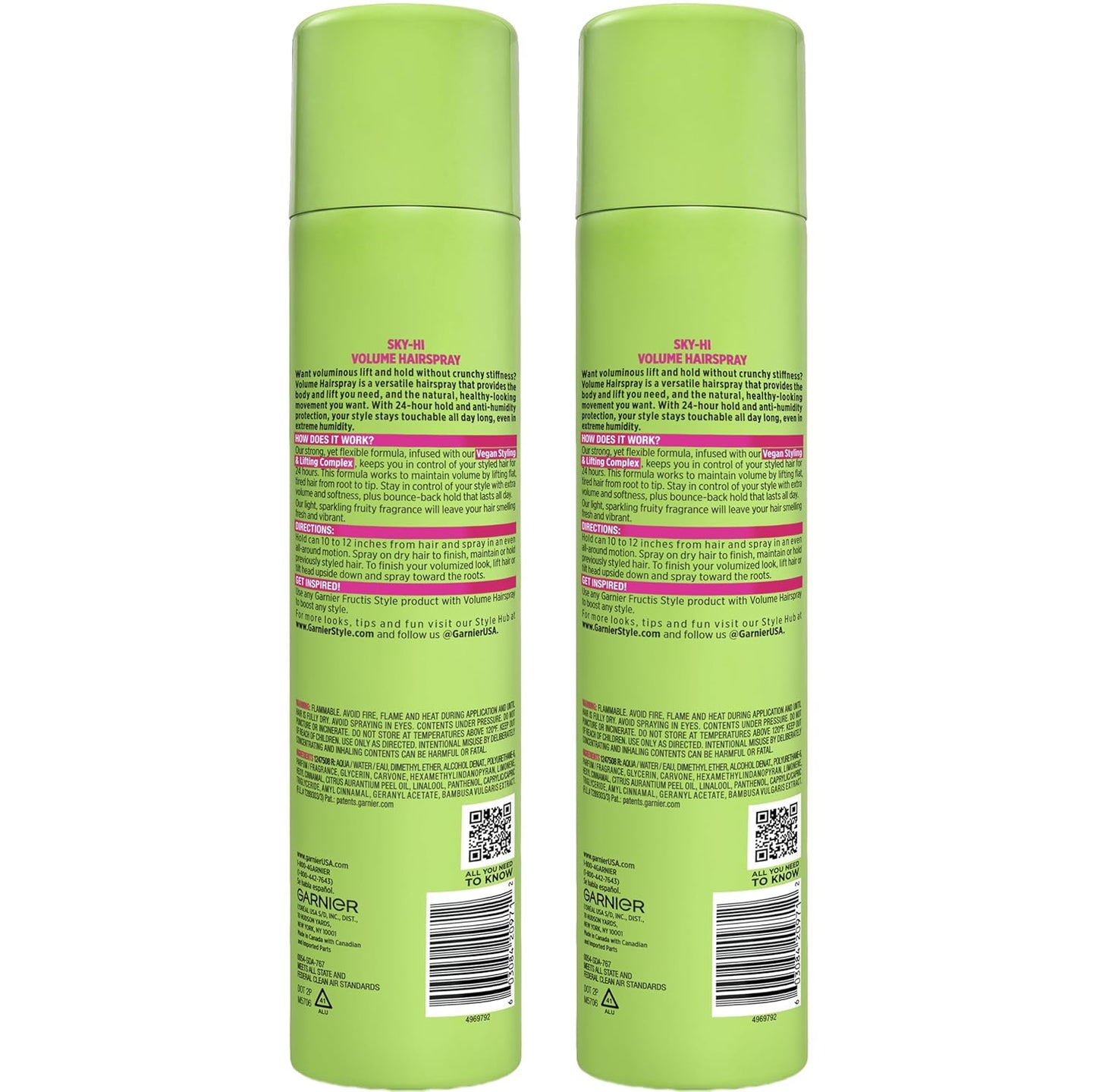 Garnier Fructis Sky-Hi Volume Hairspray, Anti-Humidity Volumizing Spray with Bamboo Extract, Provides 24-Hour of Flexible Hold and Frizz Control, 8.25 Oz, 2 Count (Packaging May Vary)