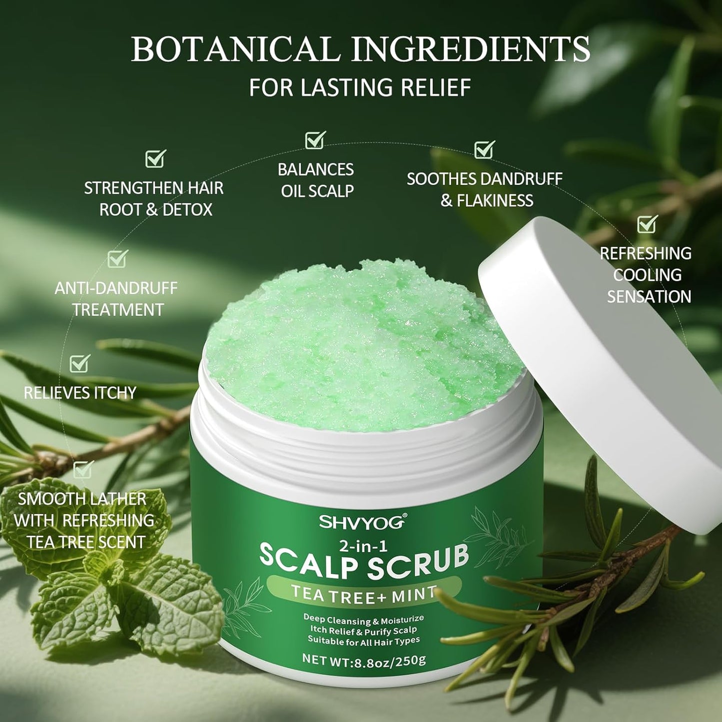 Scalp Scrub, Tea Tree & Coconut Oil Exfoliator Scrub for Itchy Scalp, Anti-Dandruff Detox Clarifying Exfoliator Shampoo with Sea Salt, Scalp Treatment with Scalp Scrubber