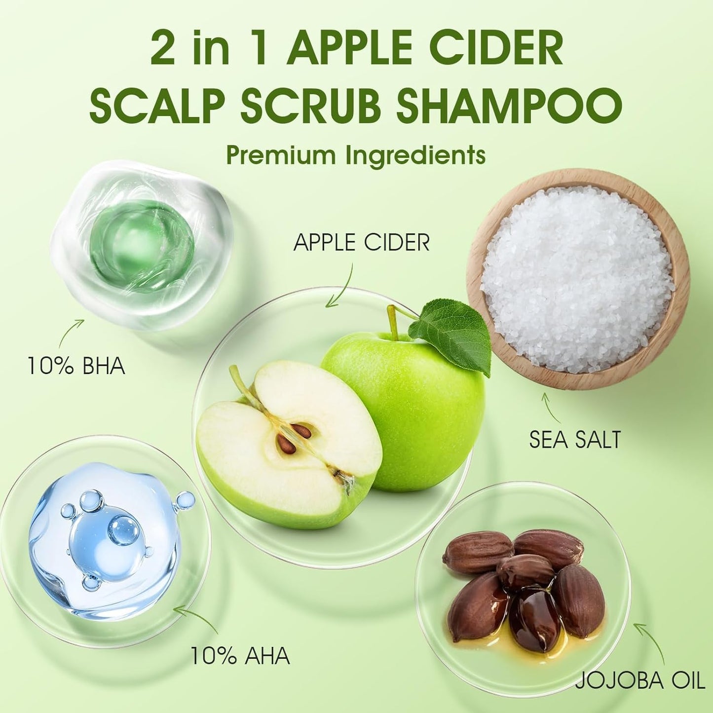 Apple Cider Scalp Scrub, 2-In-1 AHA & BHA Scalp Exfoliator Shampoo, Detox Treatment with Sea Salt, Clarify and Remove Build up with Silicone Scalp Massager, 10.6Oz/300G