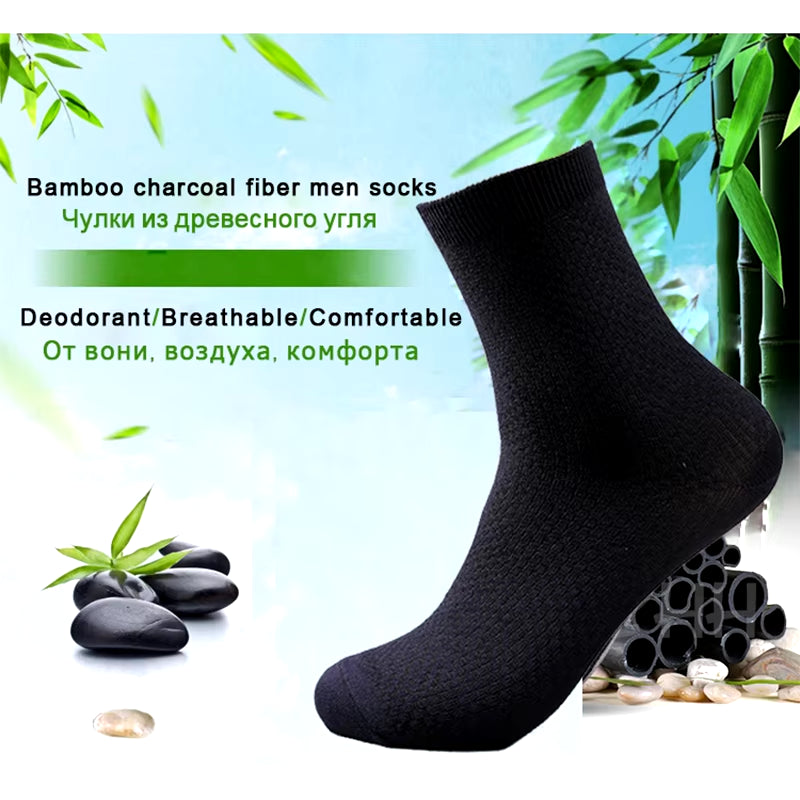 Men's Bamboo Fiber Compression Socks - 10 Pairs, Long Black Business Casual Dress Socks, Plus Size 42-45, Perfect Gift for Autumn