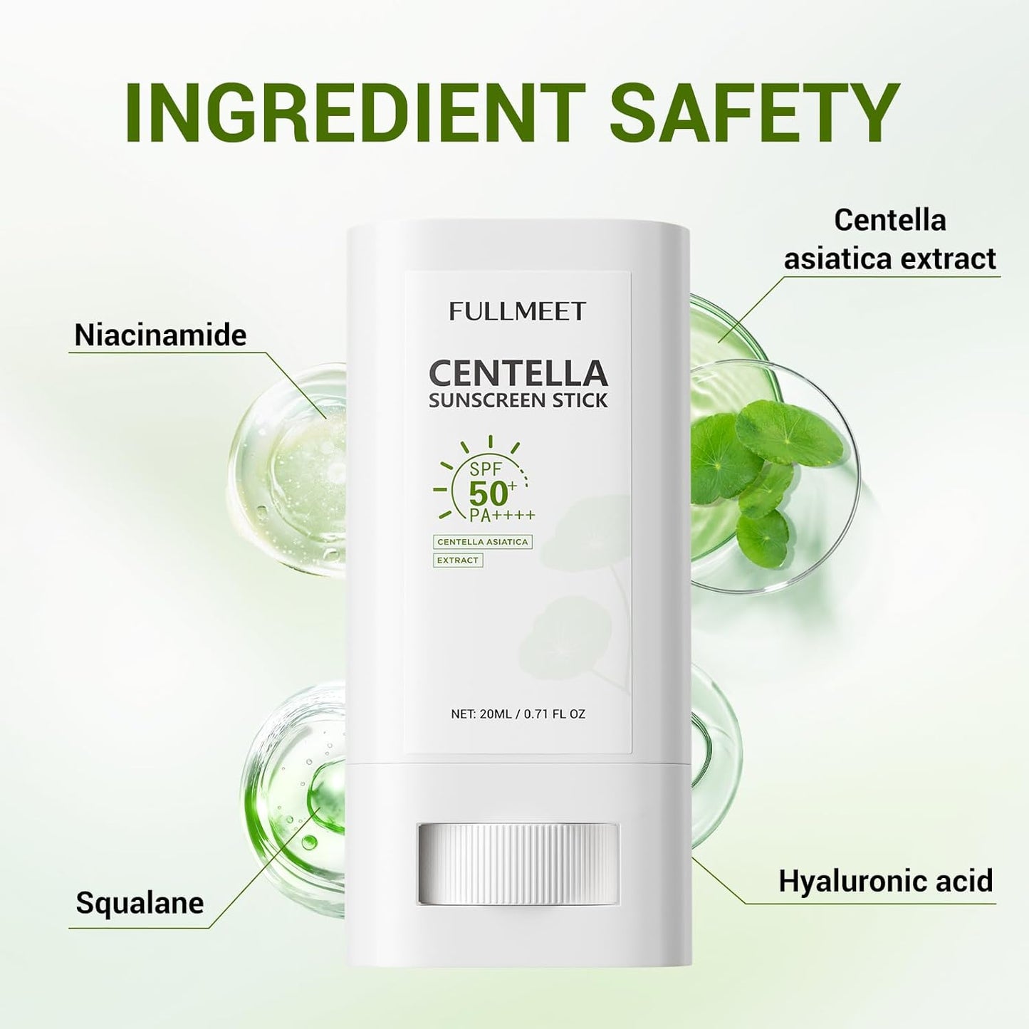 Sunscreen Stick with Centella, Sunscreen Stick SPF50+ PA++++, Soothing, Moisturizing, No White Cast, Matte Sun Stick Broad Spectrum Sunblock Stick for Face & Body, 0.71 OZ