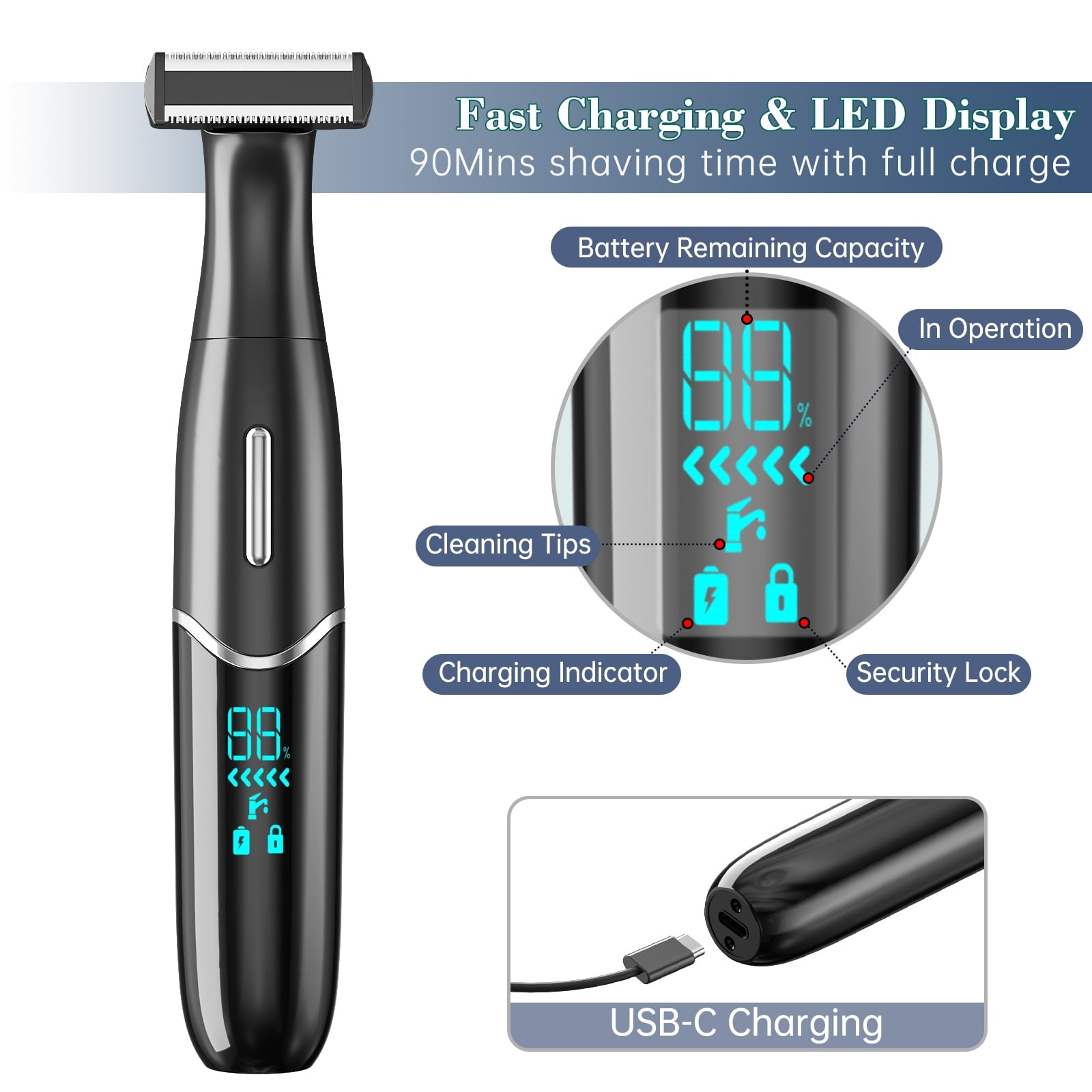 Ultimate 4-in-1 Electric Shaver for Women: Rechargeable, Waterproof Razor with LCD Display for Effortless Hair Removal on Face, Body, and Bikini Area