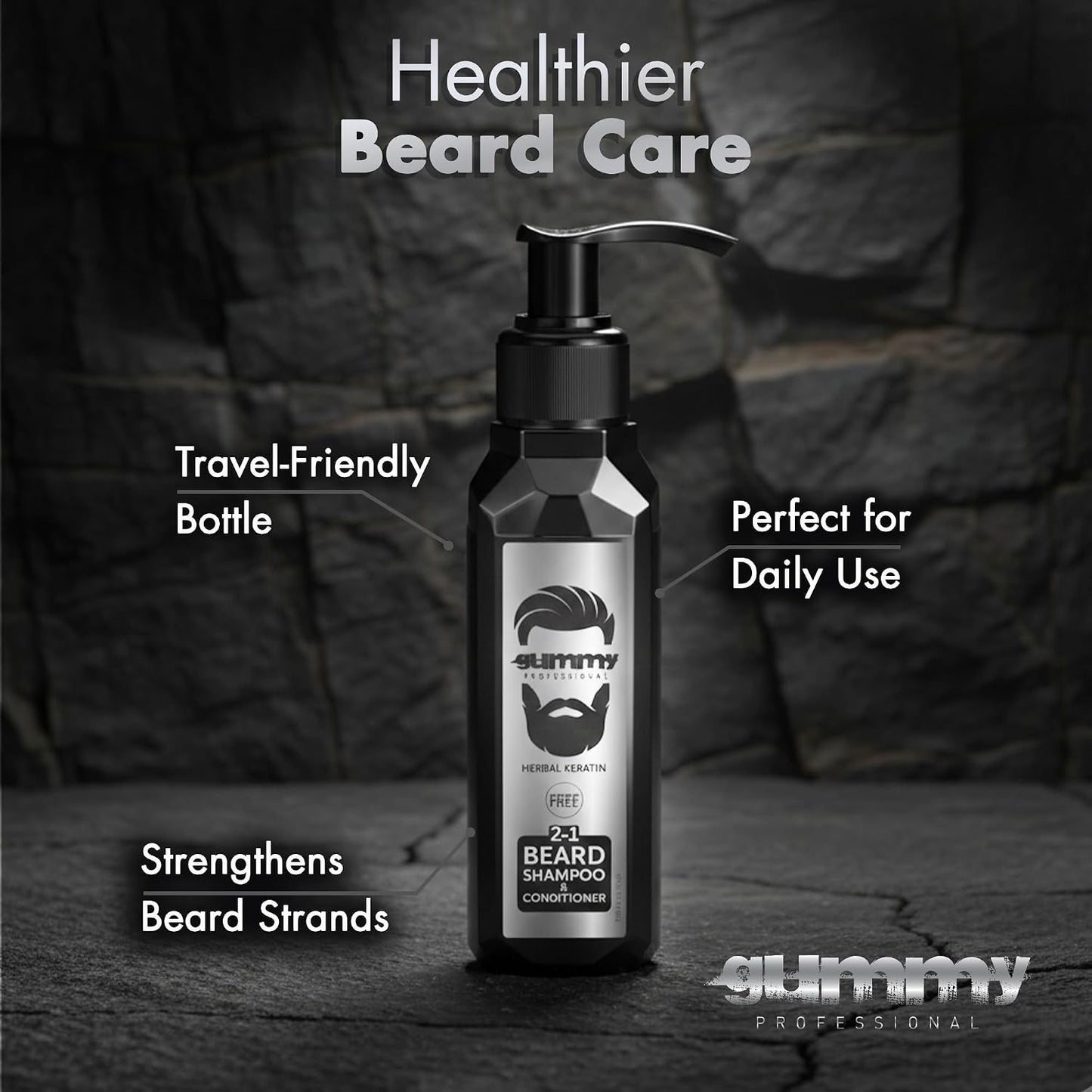 Professional 2-In-1 Beard Shampoo & Conditioner with Herbal Keratin – Cleansing & Moisturizing Beard Wash for Daily Grooming – Rinses Clean with No Heavy Residue for All Beard Types – 250 Ml