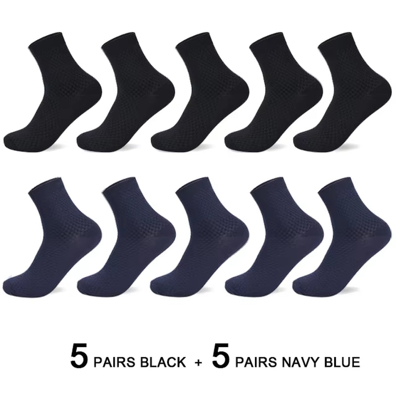 Men's Bamboo Fiber Compression Socks - 10 Pairs, Long Black Business Casual Dress Socks, Plus Size 42-45, Perfect Gift for Autumn