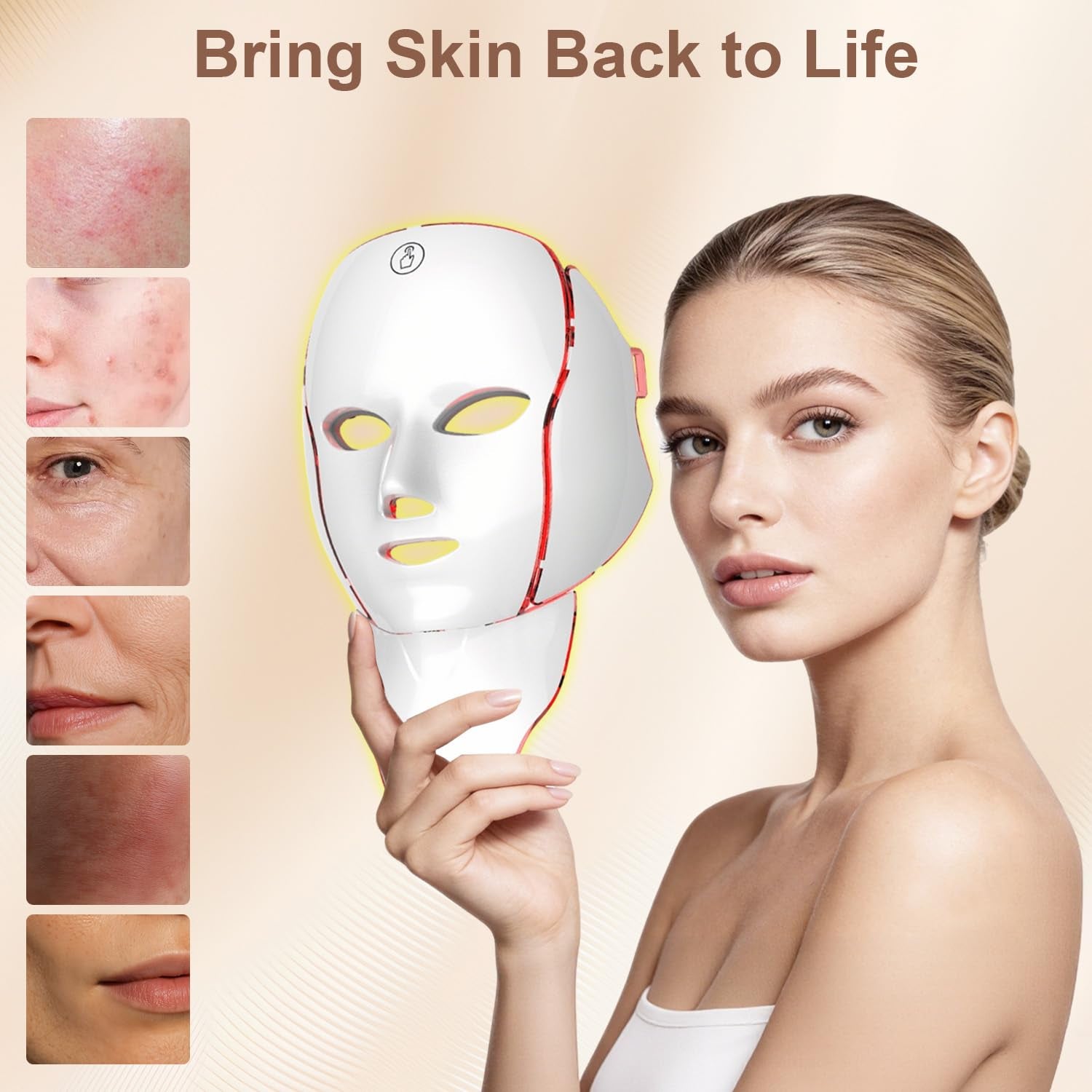 7-Color LED Facial Mask, Red Light Therapy for Face and Neck, At-Home Beauty Device