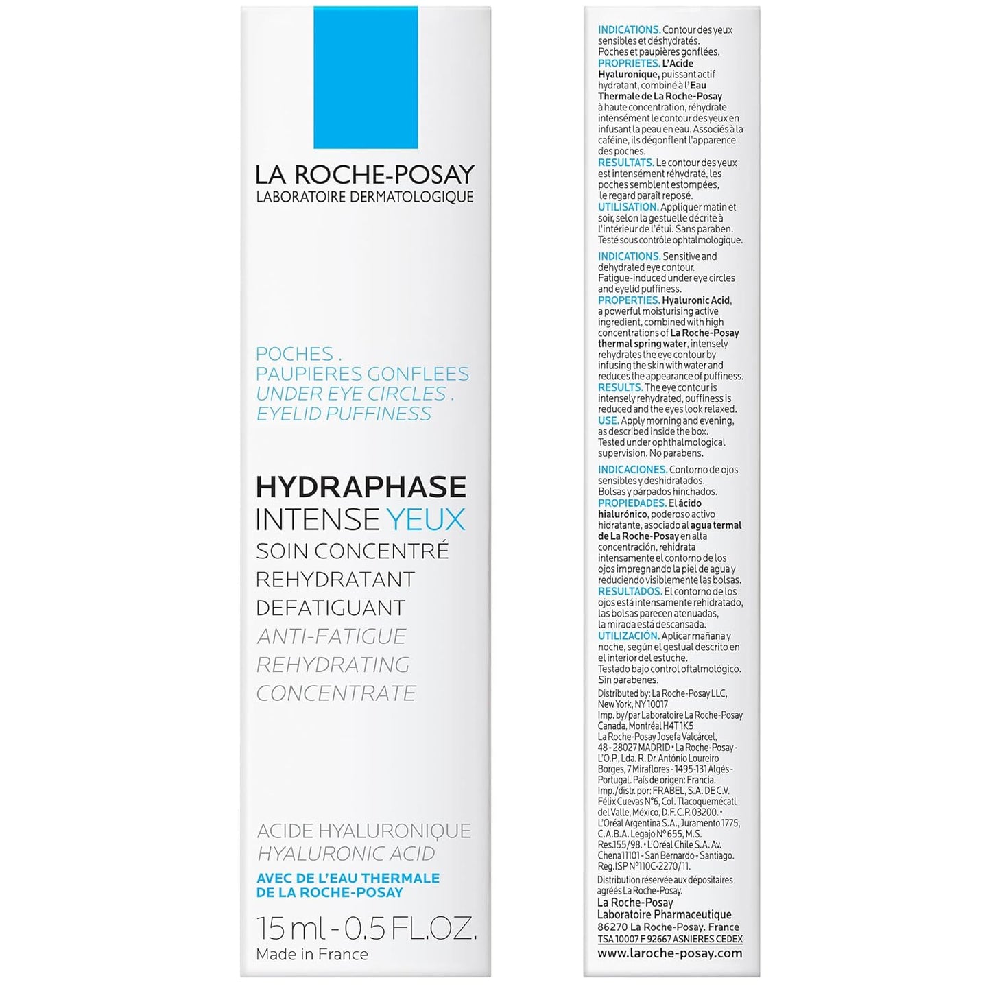 La Roche-Posay Hydraphase Intense Hyaluronic Acid Eyes, Reduces under Eye Bags and Puffiness with Plumping Hydration, 0.5 Fl Oz
