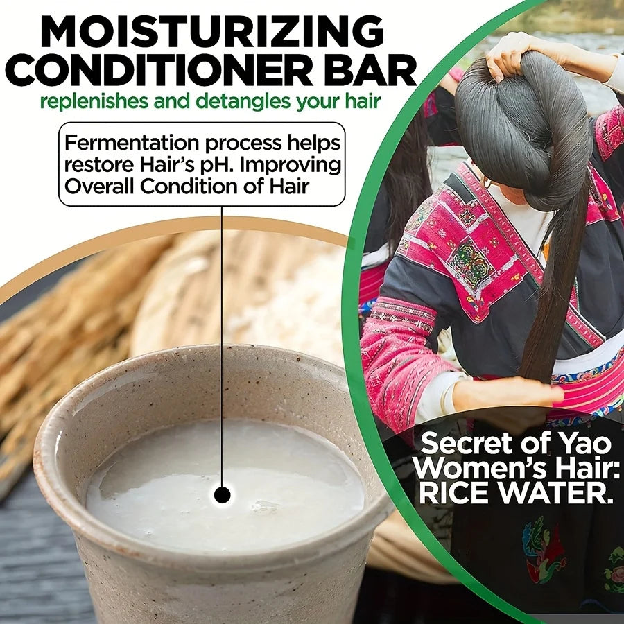 Rice Water Shampoo Bar Soap and Rice Raw Pulp Solid Conditioner for Hair Strengthening, Helps Dry Hair Moisturizing