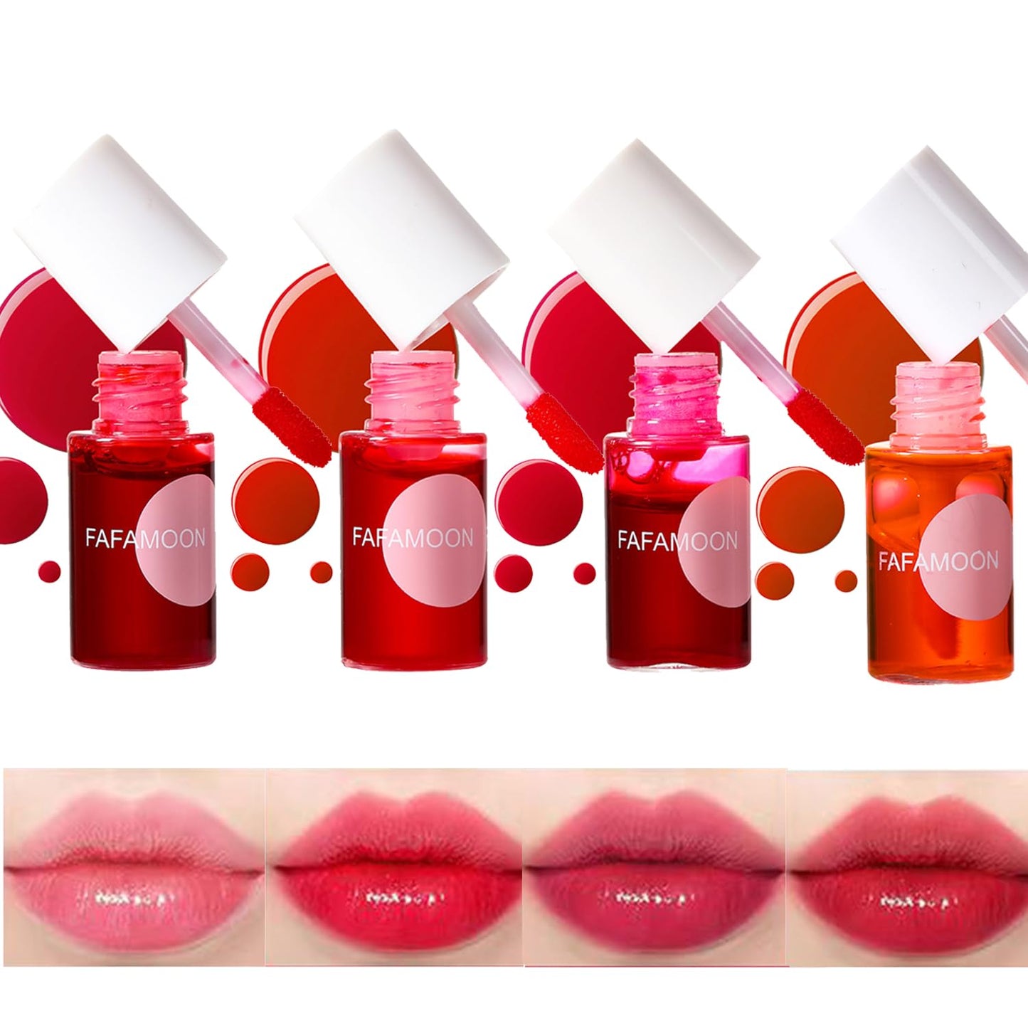 4PCS Lip Stain,Fafamoon Long Lasting Lip Gloss,Moisturizing Lip Gloss,Non Sticky Lip Stain Set,Non Sticky Lip and Cheek Tint,Korean Lip Gloss,Natural Mini Liquid Water Tint