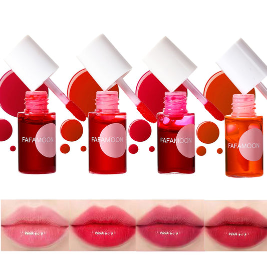 4PCS Lip Stain,Fafamoon Long Lasting Lip Gloss,Moisturizing Lip Gloss,Non Sticky Lip Stain Set,Non Sticky Lip and Cheek Tint,Korean Lip Gloss,Natural Mini Liquid Water Tint