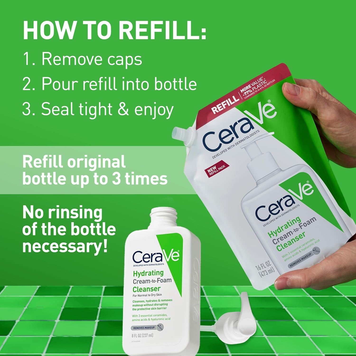 Hydrating Cream to Foam Cleanser, 19 Fluid Ounce + Hydrating Cream to Foam Cleanser, 16 Ounce Refill