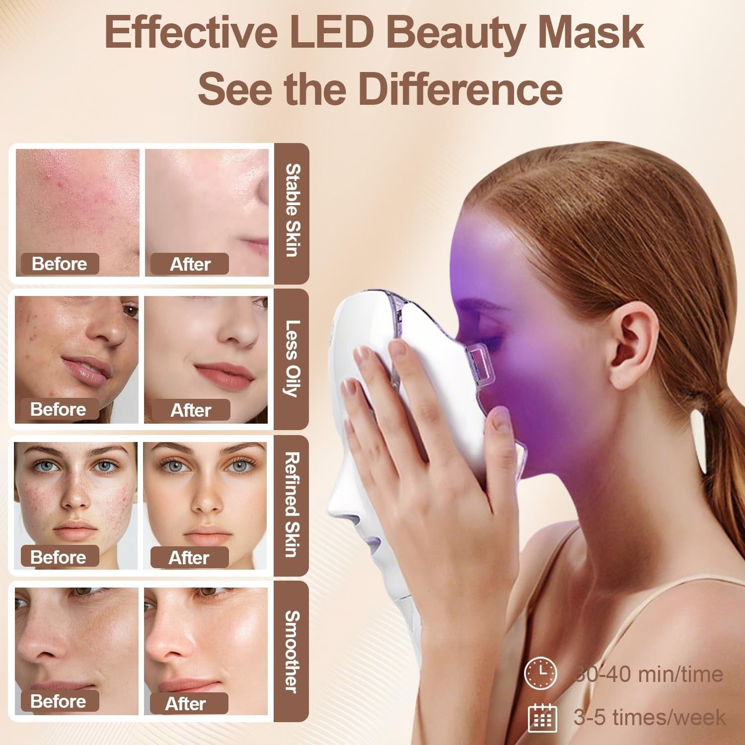 7-Color LED Facial Mask, Red Light Therapy for Face and Neck, At-Home Beauty Device