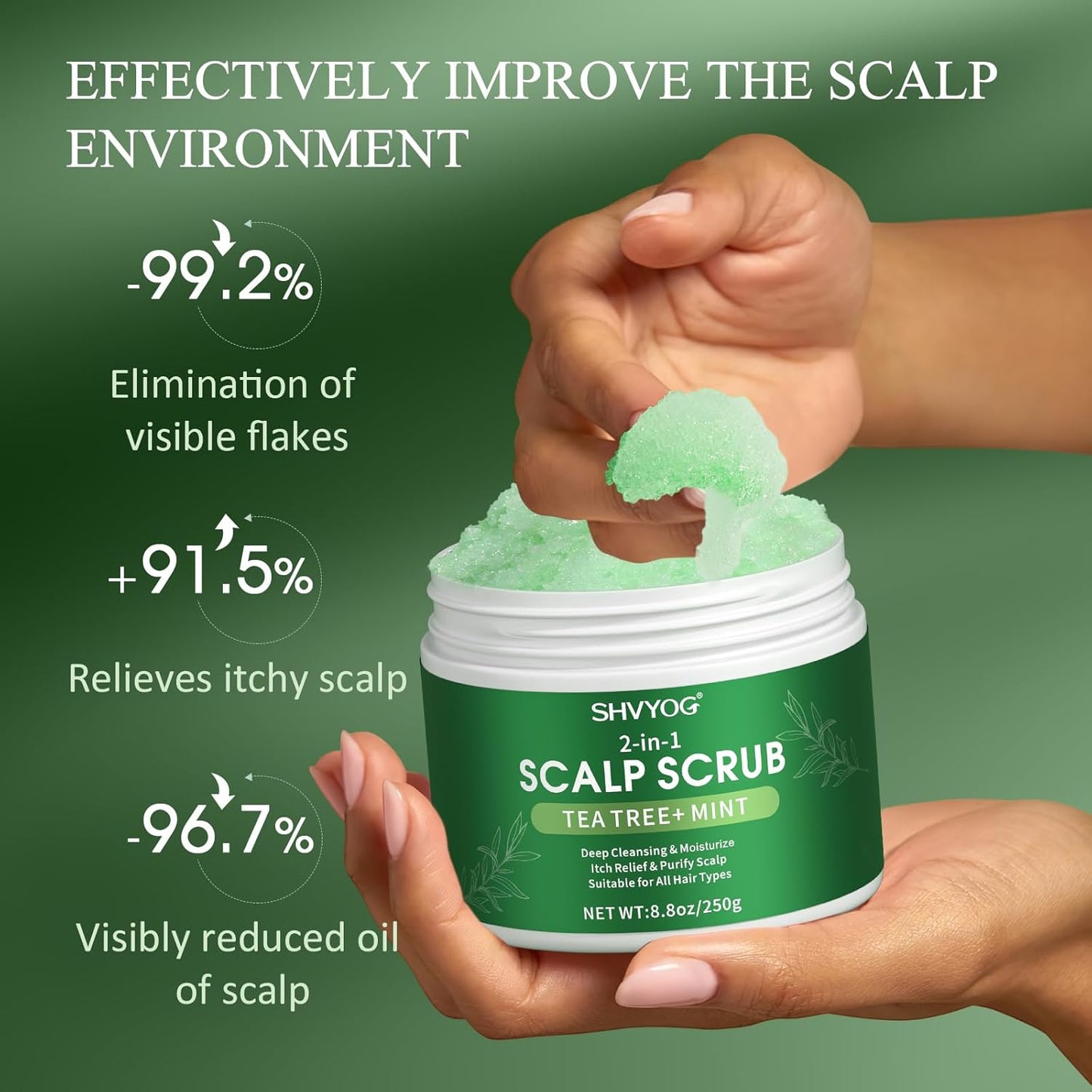 Scalp Scrub, Tea Tree & Coconut Oil Exfoliator Scrub for Itchy Scalp, Anti-Dandruff Detox Clarifying Exfoliator Shampoo with Sea Salt, Scalp Treatment with Scalp Scrubber