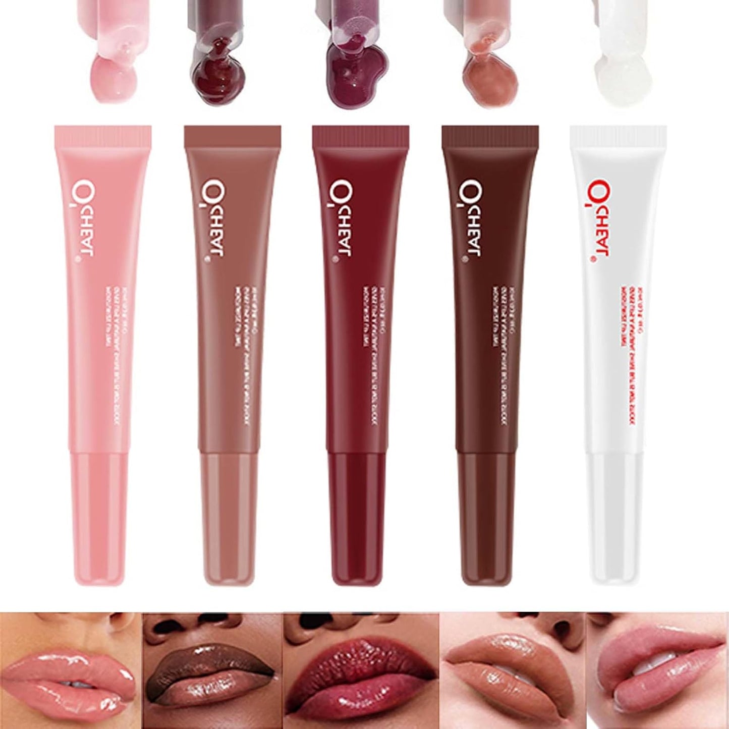 5 Color Jelly Lip Gloss Set,Moisturizing Peptide Lip Tint Pink Jelly Lip Gloss,Natural Plumping Lip Tint,Mirror Toot Lip Gloss for Women (5 Colors/Set, A)