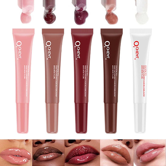 5 Color Jelly Lip Gloss Set,Moisturizing Peptide Lip Tint Pink Jelly Lip Gloss,Natural Plumping Lip Tint,Mirror Toot Lip Gloss for Women (5 Colors/Set, A)
