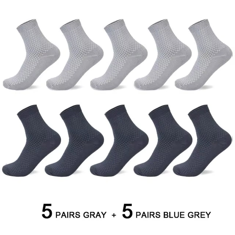 Men's Bamboo Fiber Compression Socks - 10 Pairs, Long Black Business Casual Dress Socks, Plus Size 42-45, Perfect Gift for Autumn