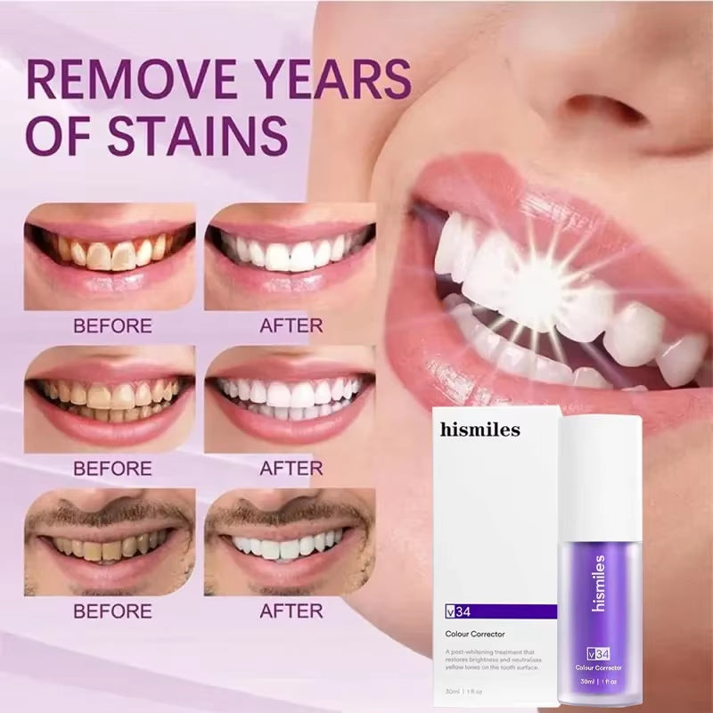 30Ml V34 Smilekit Purple Toothpaste Removes Tartar Clean Oral Hygiene Fresh Breath Whitening Teeth Care Products