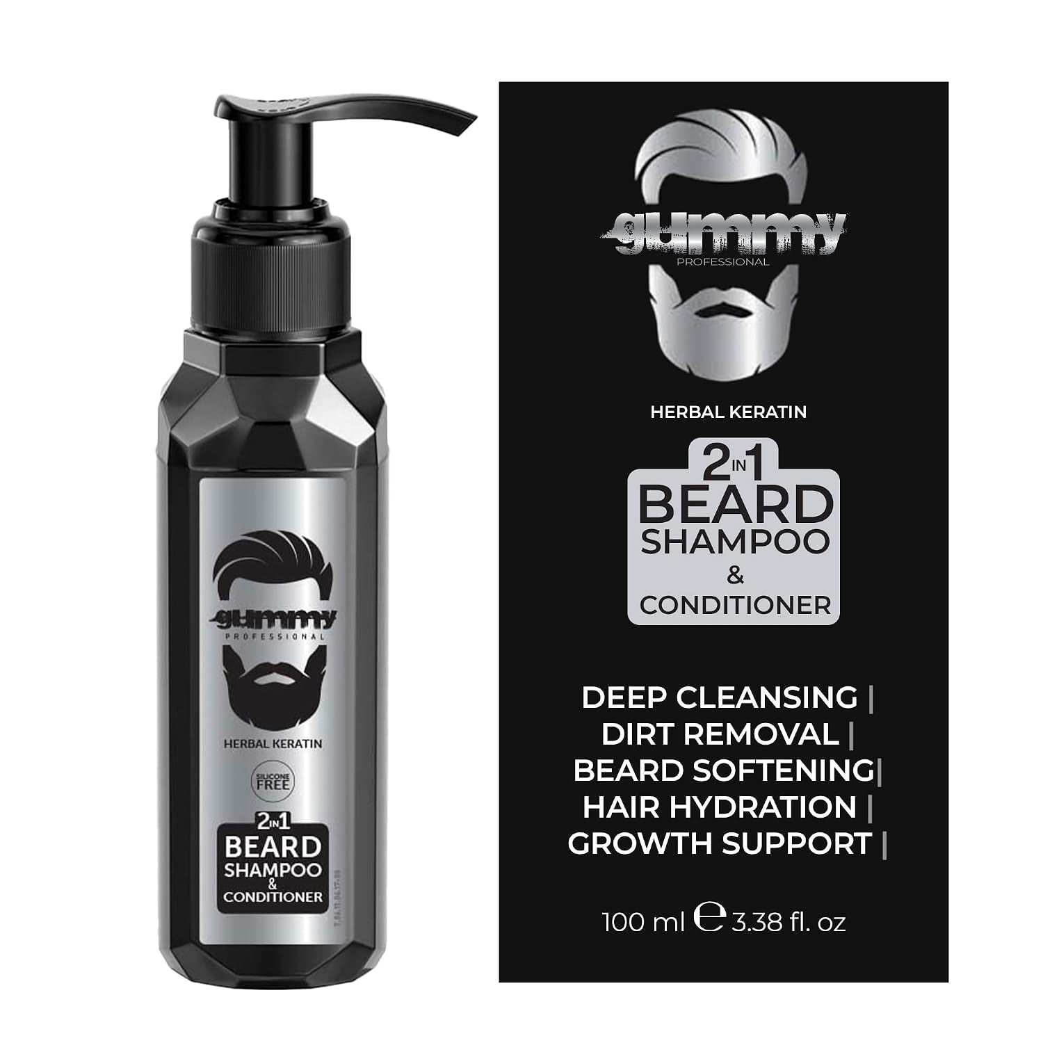 Professional 2-In-1 Beard Shampoo & Conditioner with Herbal Keratin – Cleansing & Moisturizing Beard Wash for Daily Grooming – Rinses Clean with No Heavy Residue for All Beard Types – 250 Ml