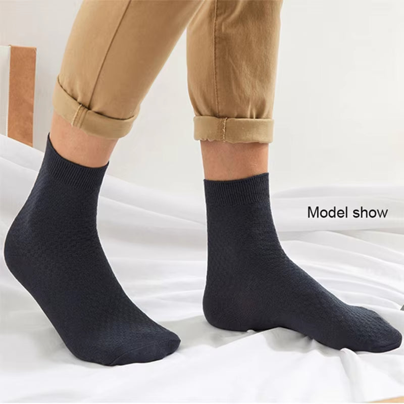 Men's Bamboo Fiber Compression Socks - 10 Pairs, Long Black Business Casual Dress Socks, Plus Size 42-45, Perfect Gift for Autumn