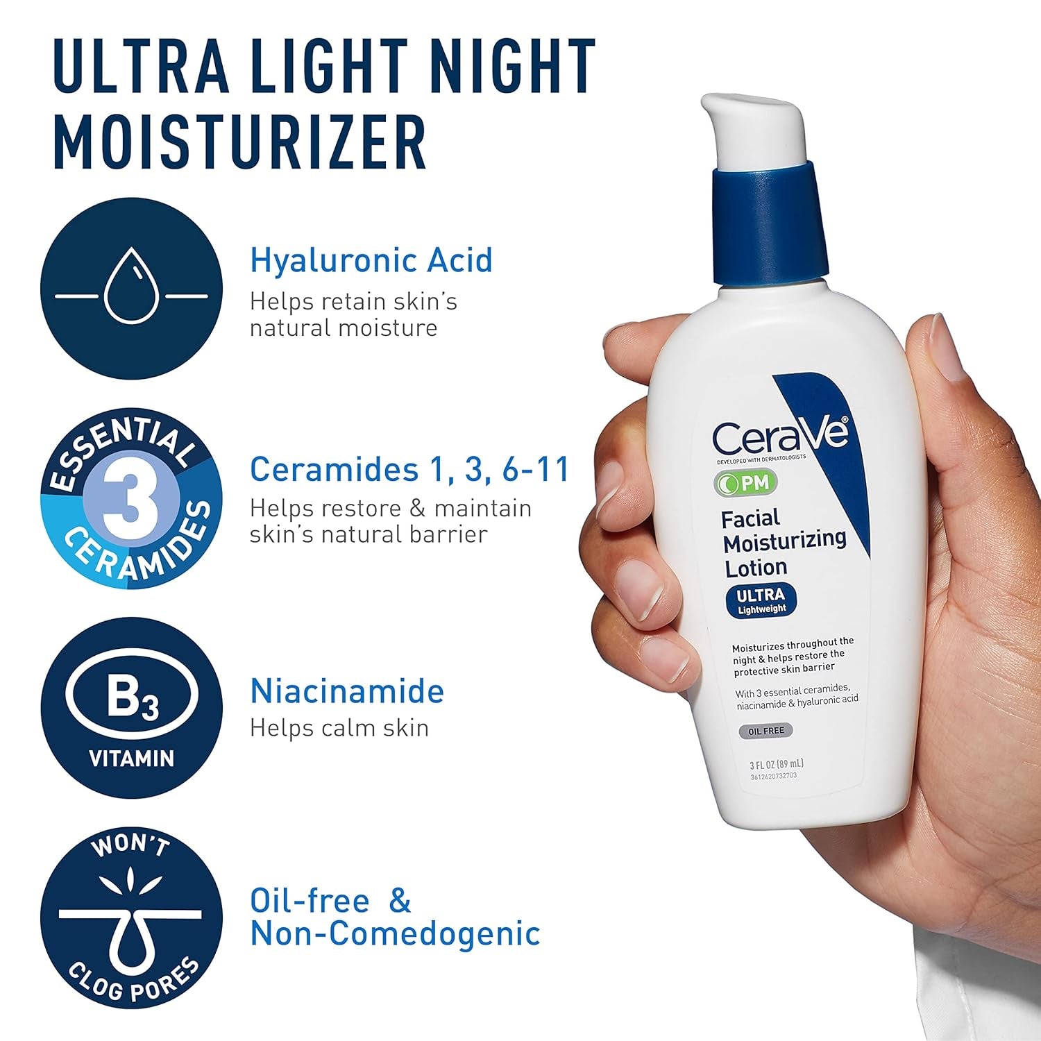 AM Face Moisturizer with SPF, PM Face Moisturizer & Hydrating Face Wash Skin Care Routine for Morning & Night | Travel Size Toiletries | 3Oz Lotion + 3Oz Lotion + 3Oz Cleanser
