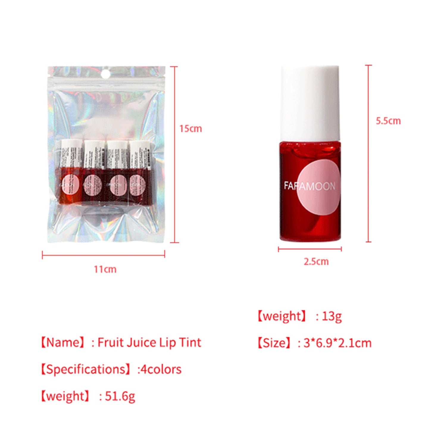 4PCS Lip Stain,Fafamoon Long Lasting Lip Gloss,Moisturizing Lip Gloss,Non Sticky Lip Stain Set,Non Sticky Lip and Cheek Tint,Korean Lip Gloss,Natural Mini Liquid Water Tint