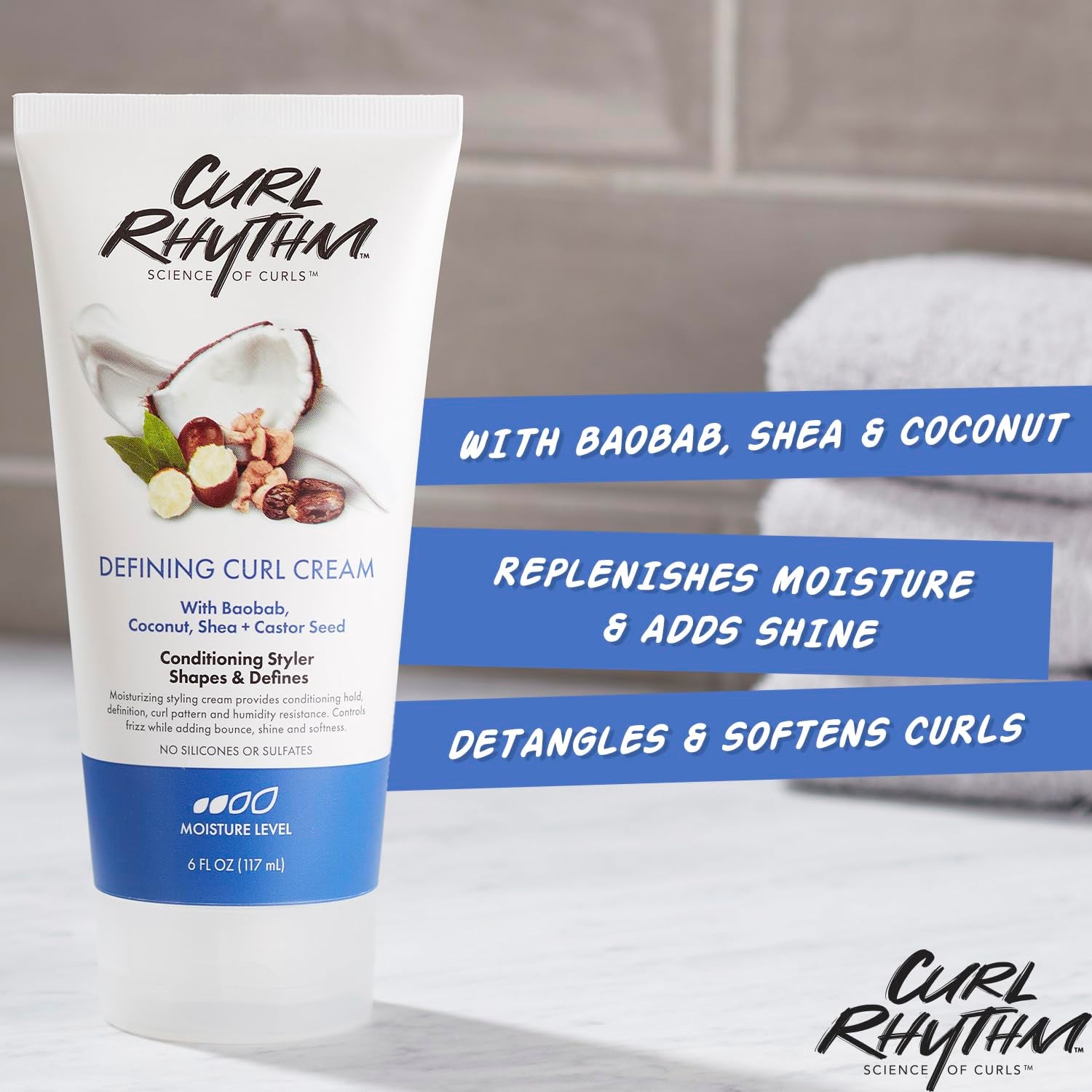 Defining Curl Cream - Hair Moisturizer for Curly Hair - Curl Styling Cream for Frizz Control, Bounce, and Shine - Sulfate Free - 6 Oz