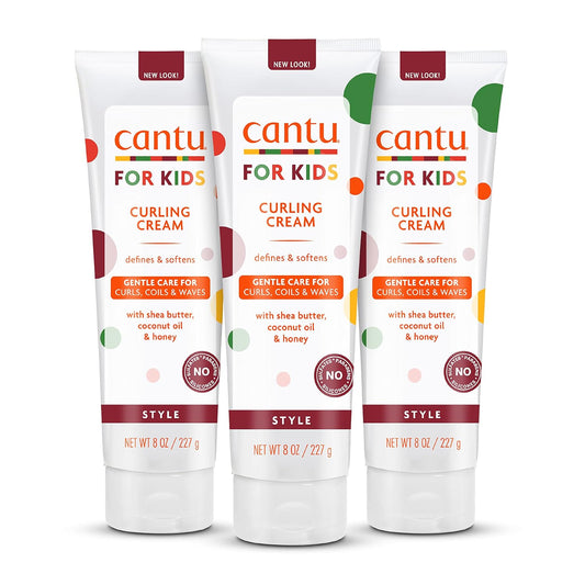 Transform Your Child's Curls with Cantu Care for Kids Curling Cream - Paraben & Sulfate-Free Shea Butter Formula, 8 Oz (Pack of 3)