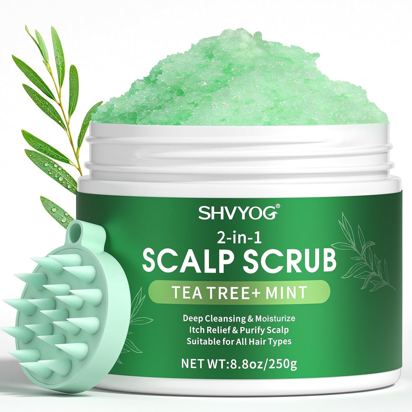 Scalp Scrub, Tea Tree & Coconut Oil Exfoliator Scrub for Itchy Scalp, Anti-Dandruff Detox Clarifying Exfoliator Shampoo with Sea Salt, Scalp Treatment with Scalp Scrubber