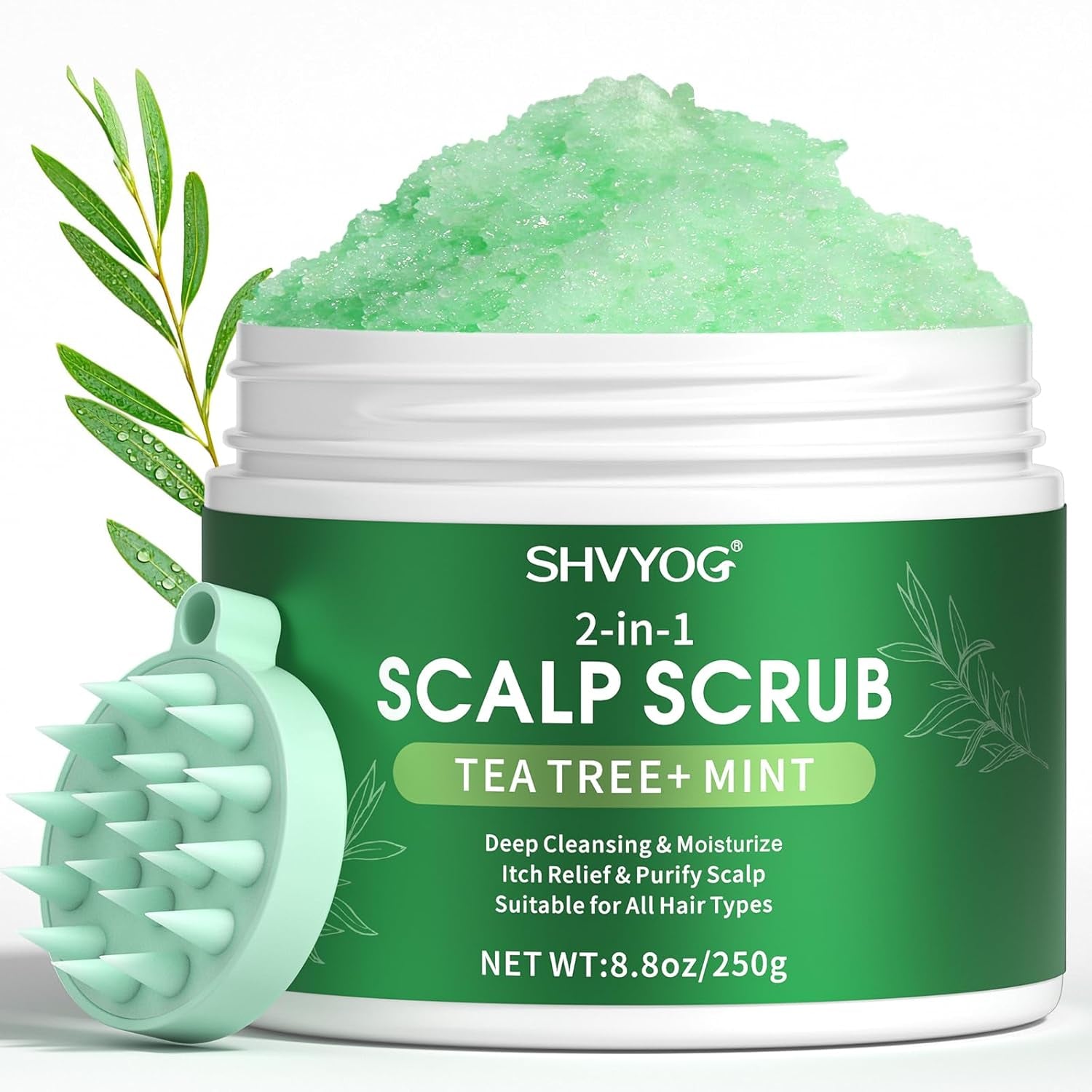 Scalp Scrub, Tea Tree & Coconut Oil Exfoliator Scrub for Itchy Scalp, Anti-Dandruff Detox Clarifying Exfoliator Shampoo with Sea Salt, Scalp Treatment with Scalp Scrubber