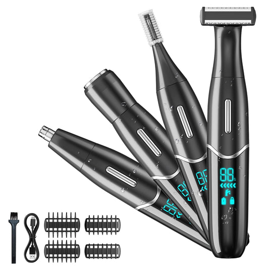 Ultimate 4-in-1 Electric Shaver for Women: Rechargeable, Waterproof Razor with LCD Display for Effortless Hair Removal on Face, Body, and Bikini Area