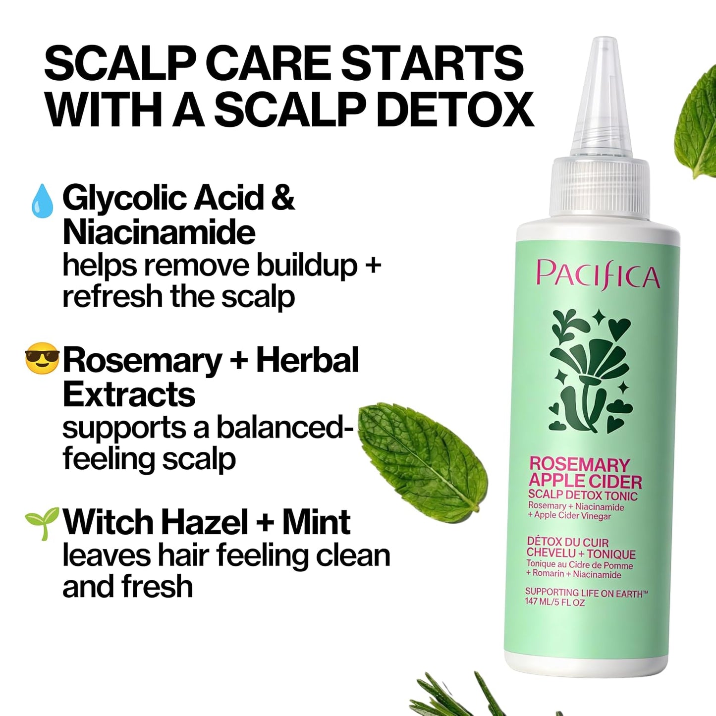 Scalp Detox Tonic – Scalp Exfoliator with Glycolic & Salicylic Acid for Clarifying Build up & Purifying – Infused with Rosemary to Support an Itchy, Dry Head – Vegan & Cruelty-Free – 5 Oz