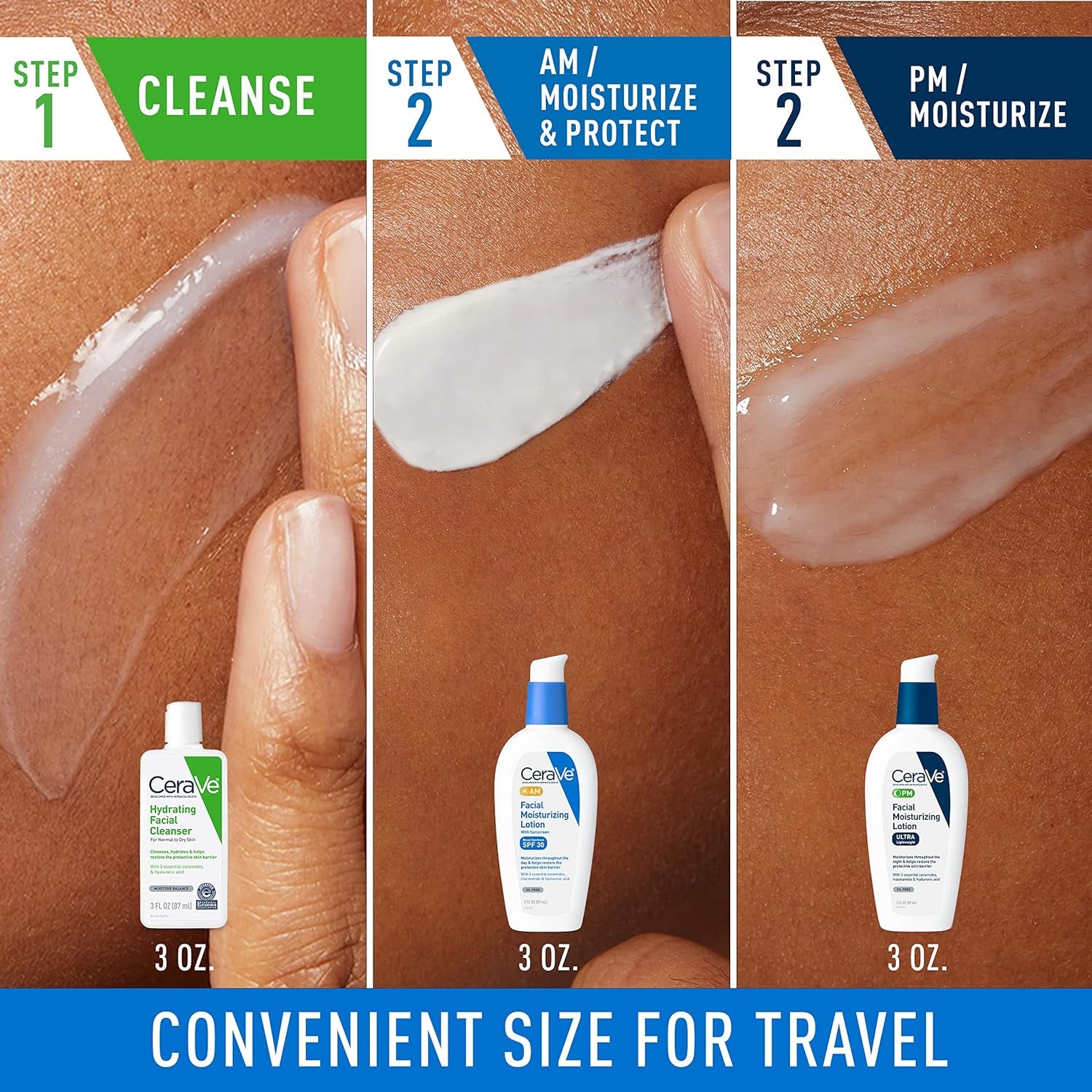 AM Face Moisturizer with SPF, PM Face Moisturizer & Hydrating Face Wash Skin Care Routine for Morning & Night | Travel Size Toiletries | 3Oz Lotion + 3Oz Lotion + 3Oz Cleanser