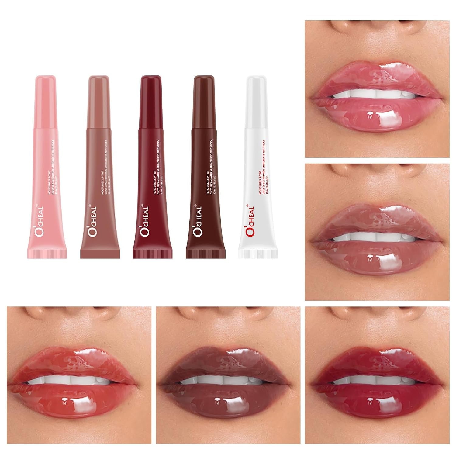 5 Color Jelly Lip Gloss Set,Moisturizing Peptide Lip Tint Pink Jelly Lip Gloss,Natural Plumping Lip Tint,Mirror Toot Lip Gloss for Women (5 Colors/Set, A)