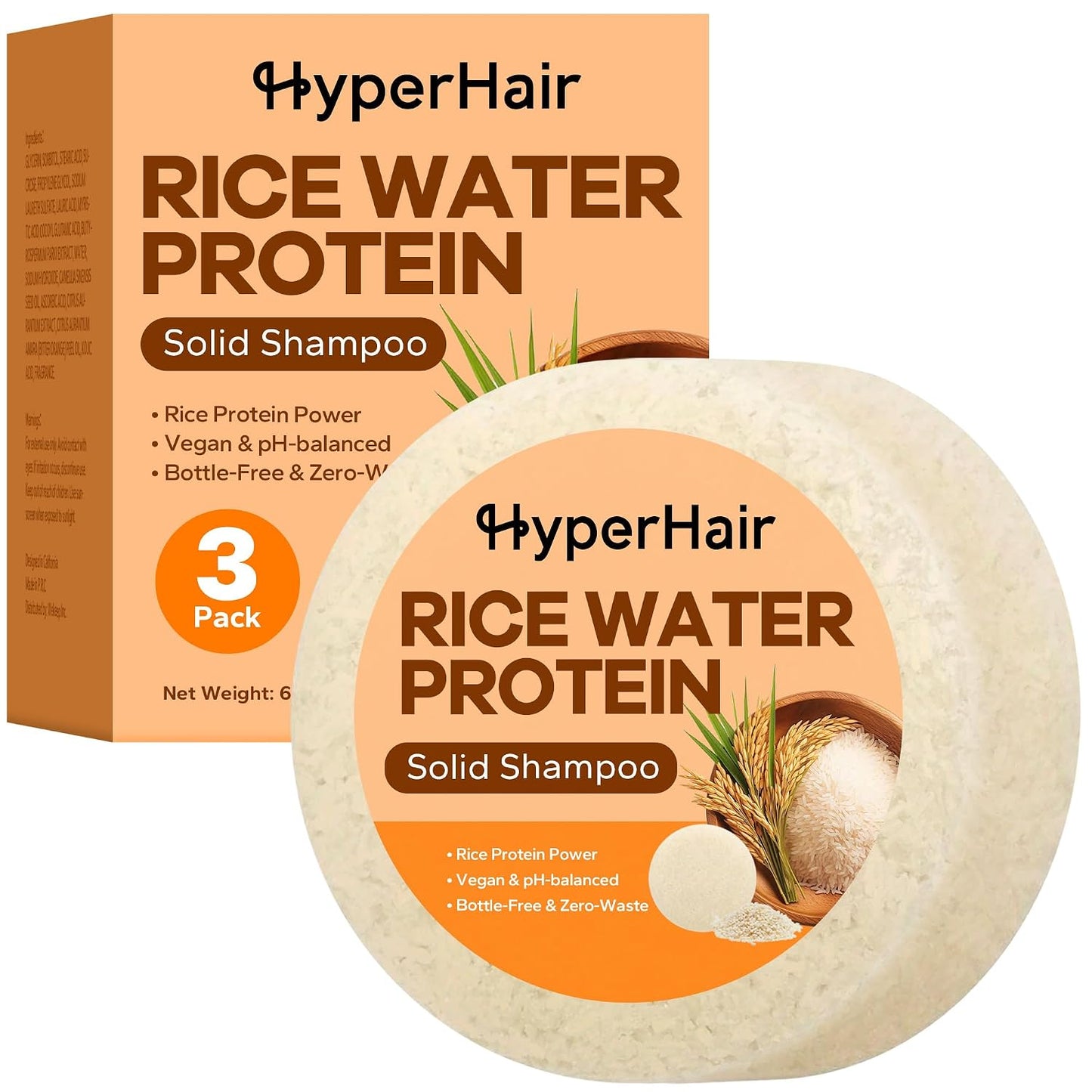 Rice Water Shampoo Bar (3 Count), Rice Water Shampoo, Rice Water for Hair Growth, Strengthens Hair, Shampoo Bars and Conditioner Set for Men & Women, Paraben-Free & Sulfate-Free