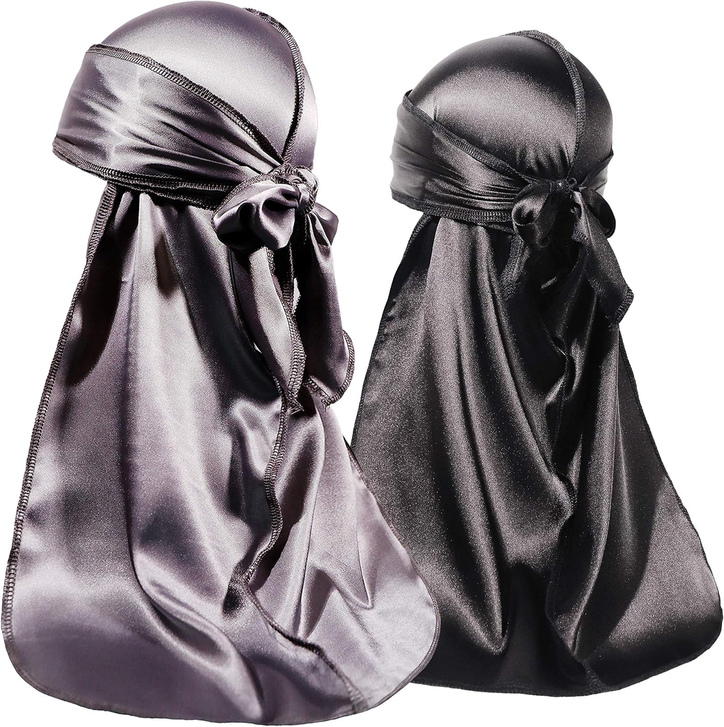 2 Pieces Silky Durag Pack for Men Women Waves, Premium Satin Deluxe Du-Rag