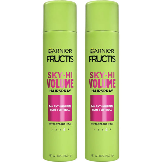 Garnier Fructis Sky-Hi Volume Hairspray, Anti-Humidity Volumizing Spray with Bamboo Extract, Provides 24-Hour of Flexible Hold and Frizz Control, 8.25 Oz, 2 Count (Packaging May Vary)