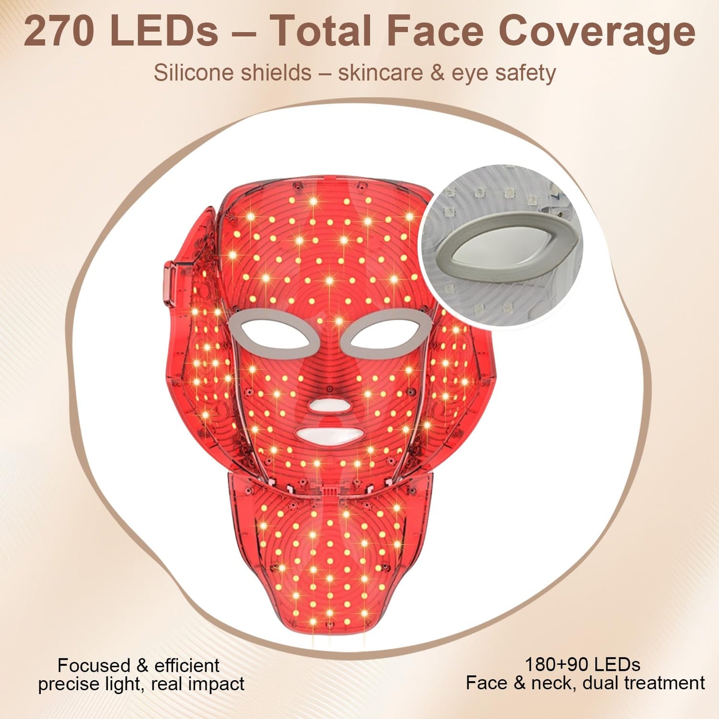 7-Color LED Facial Mask, Red Light Therapy for Face and Neck, At-Home Beauty Device