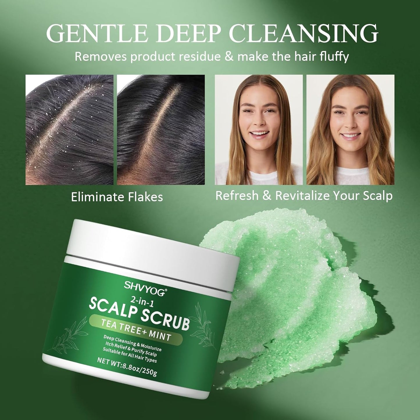 Scalp Scrub, Tea Tree & Coconut Oil Exfoliator Scrub for Itchy Scalp, Anti-Dandruff Detox Clarifying Exfoliator Shampoo with Sea Salt, Scalp Treatment with Scalp Scrubber